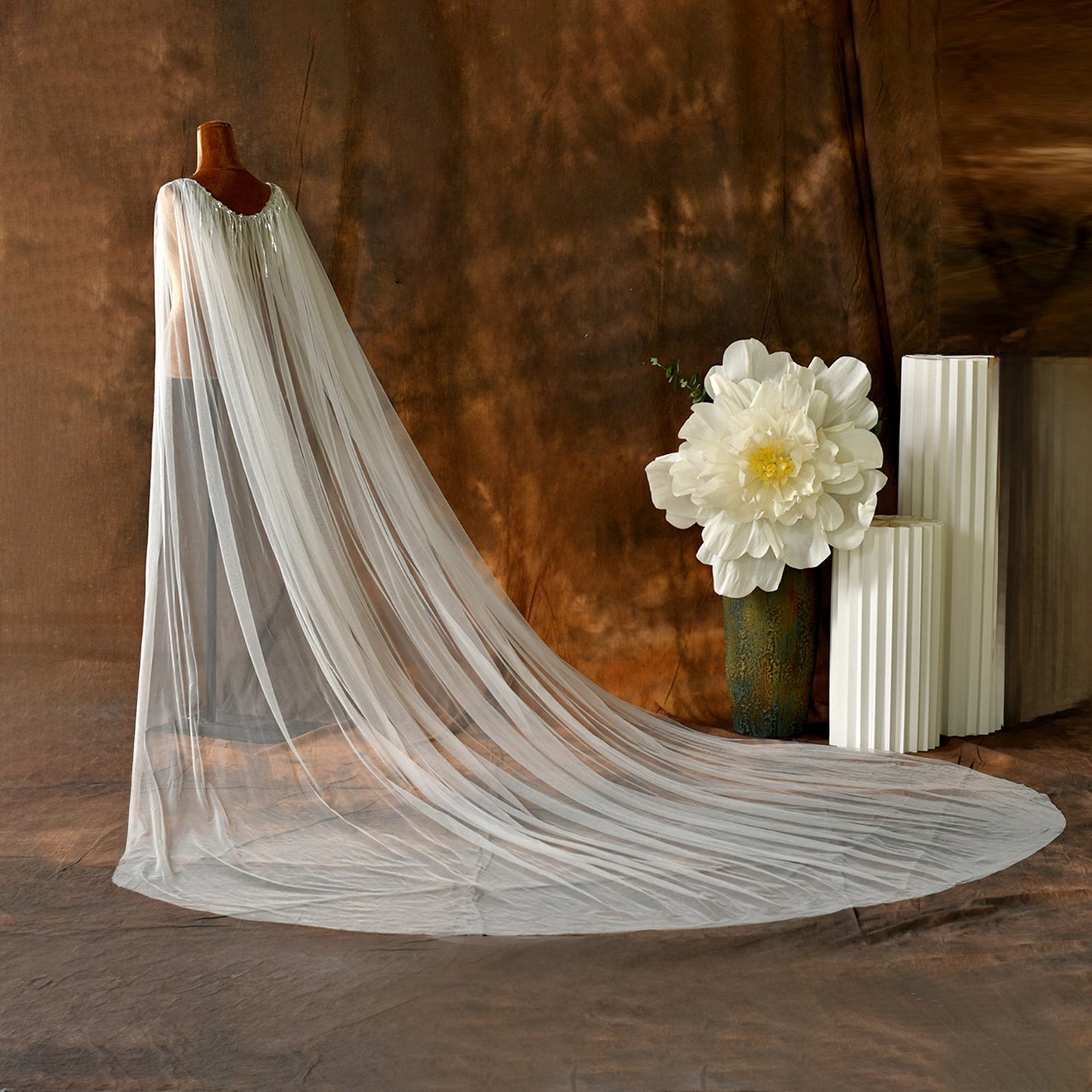 Sparkly Sequin Tassel Bridal Cape Veil - 118 Inch Cathedral Length Wedding Cape Soft Tulle Cathedral Bridal Train Shawl LUNA-X232