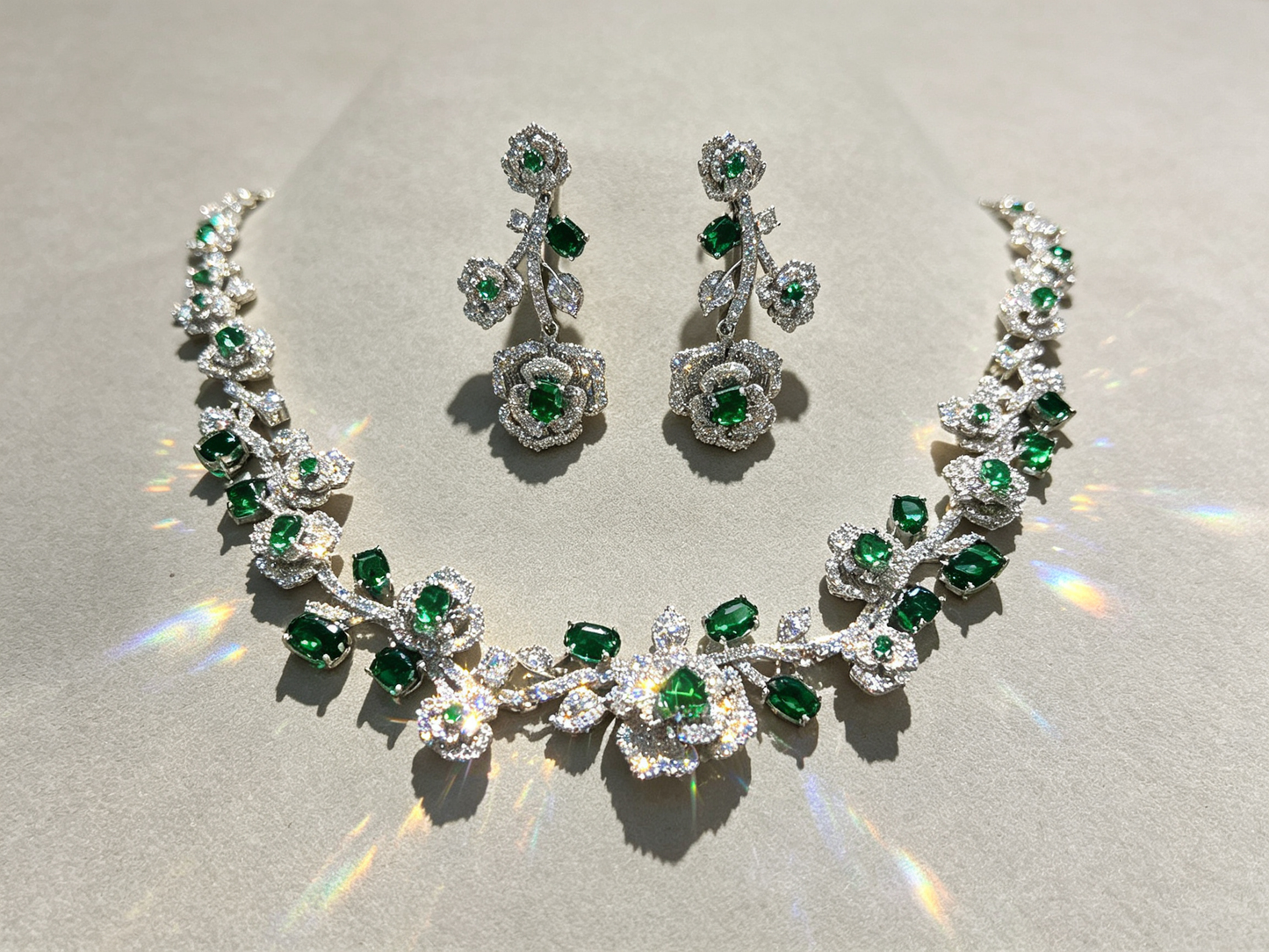 Luxury Rose Floral Crystal Bridal Jewelry Set - Elegant Statement Statement Necklace and Drop Earrings - Premium Wedding Banquet Jewelry in 4 Royal Colors LUNA-X123