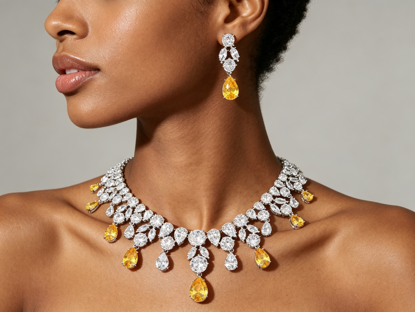 Grand Cascading Teardrop Bridal Jewelry Set in 4 Colors, Luxury Crystal Statement Choker & Dangle Earrings for Royal Wedding, Prom & Gala LUNA-X168