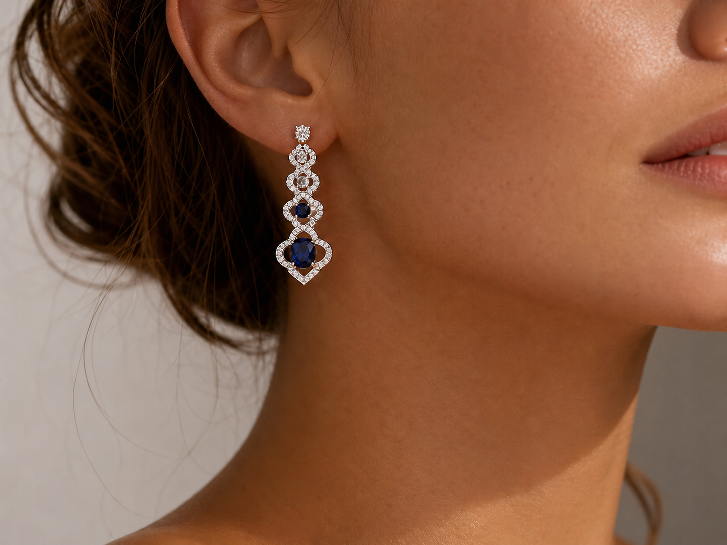 Vintage Baroque Sapphire Blue Wedding Jewelry Set, Radiant CZ Cluster Necklace & Dangle Stud Earrings Gift Set for Bride & Gala  LUNA-X174