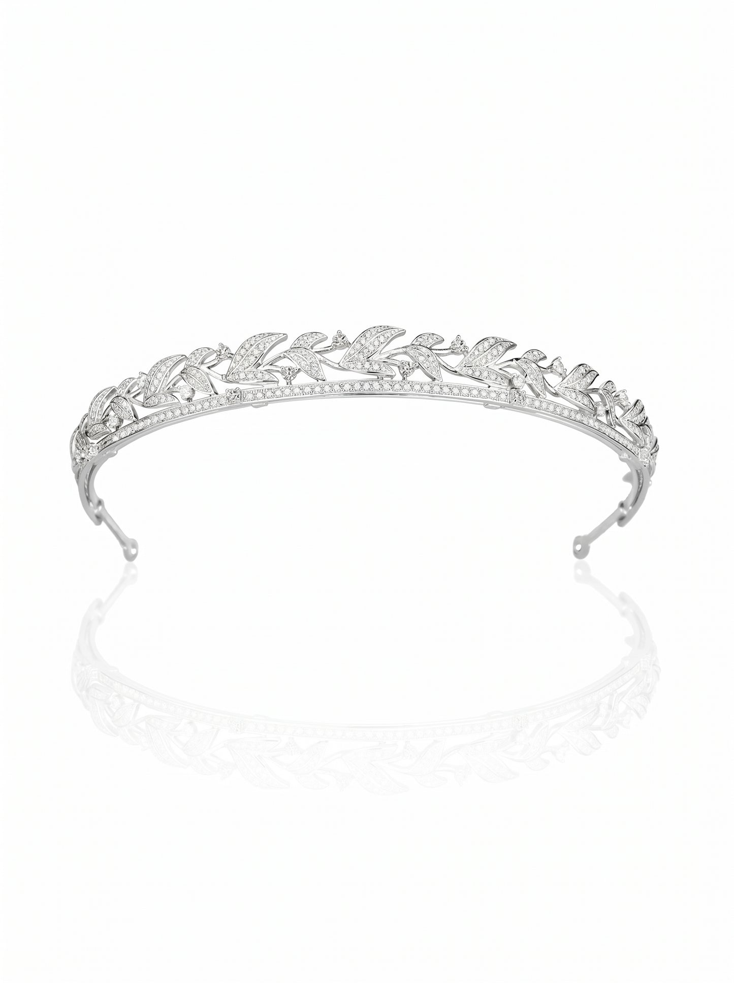 Luxury Cubic Zirconia Laurel Leaf Bridal Tiara - Elegant White Gold Plated Wedding Headband - Premium CZ Crystal Marquee Hair Band for Brides  LUNA-X111