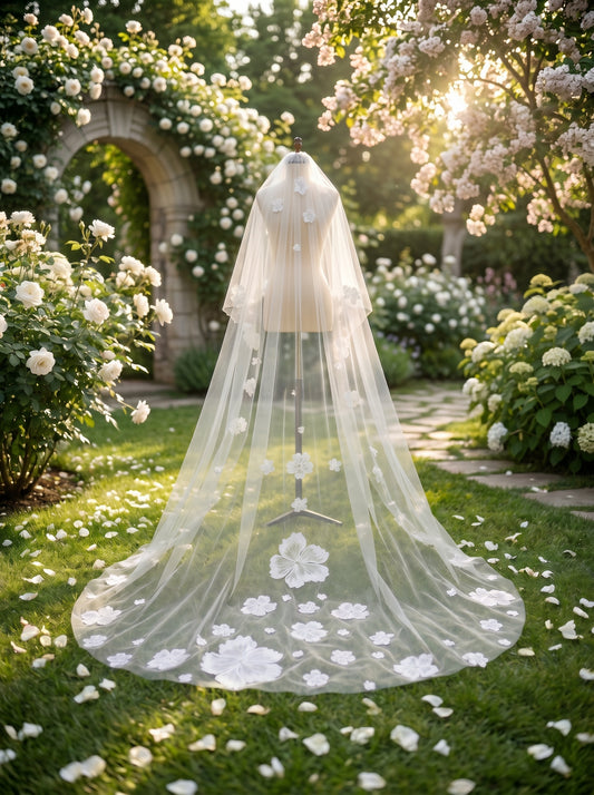 Royal Cathedral Wedding Veil - 120" Extra Long Tulle with Exquisite Scalloped Lace Edge & Metal Comb LUNA-X02