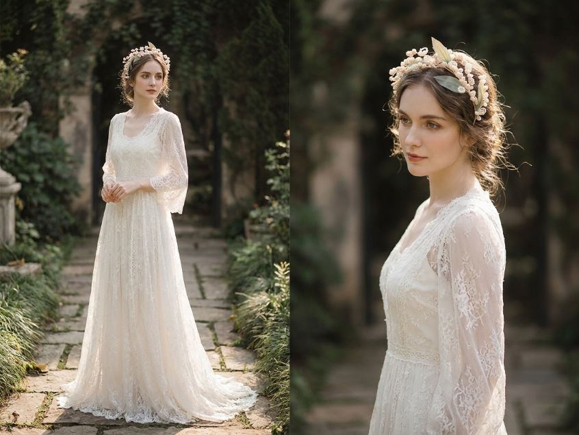 Vintage Lily of the Valley Bridal Headpiece Romantic Pearl and Silk Leaf Wedding Hair Vine Handmade Fairy Floral Tiara  LUNA-X109