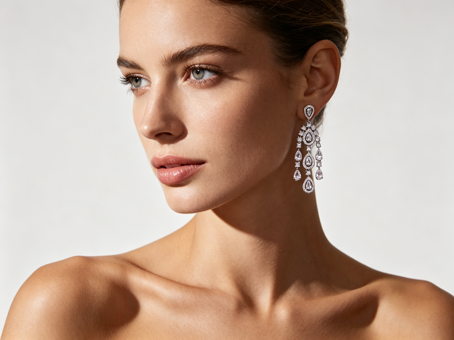 Luxury Full Zircon Fringe Necklace & Earring Set - Handmade Precision Prong Setting AAA Zircon Bridal Jewelry (46cm)LUNA-X150