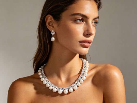 "Fountain of Light" Vintage Wedding Jewelry Set, Radiant Marquise Crystal V-Choker & Luxury Tear-Drop Prom Earring Duo LUNA-X162