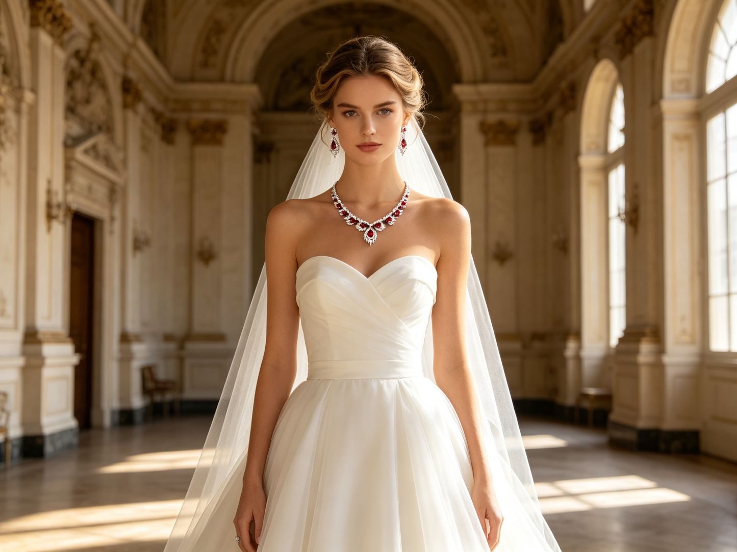 Luxury Cascading Floral Bridal Jewelry Set, Platinum Plated AAA Zircon Marquise Fringe Necklace & Dangle Earrings Set for Royal Wedding, Prom & Gala LUNA-X157