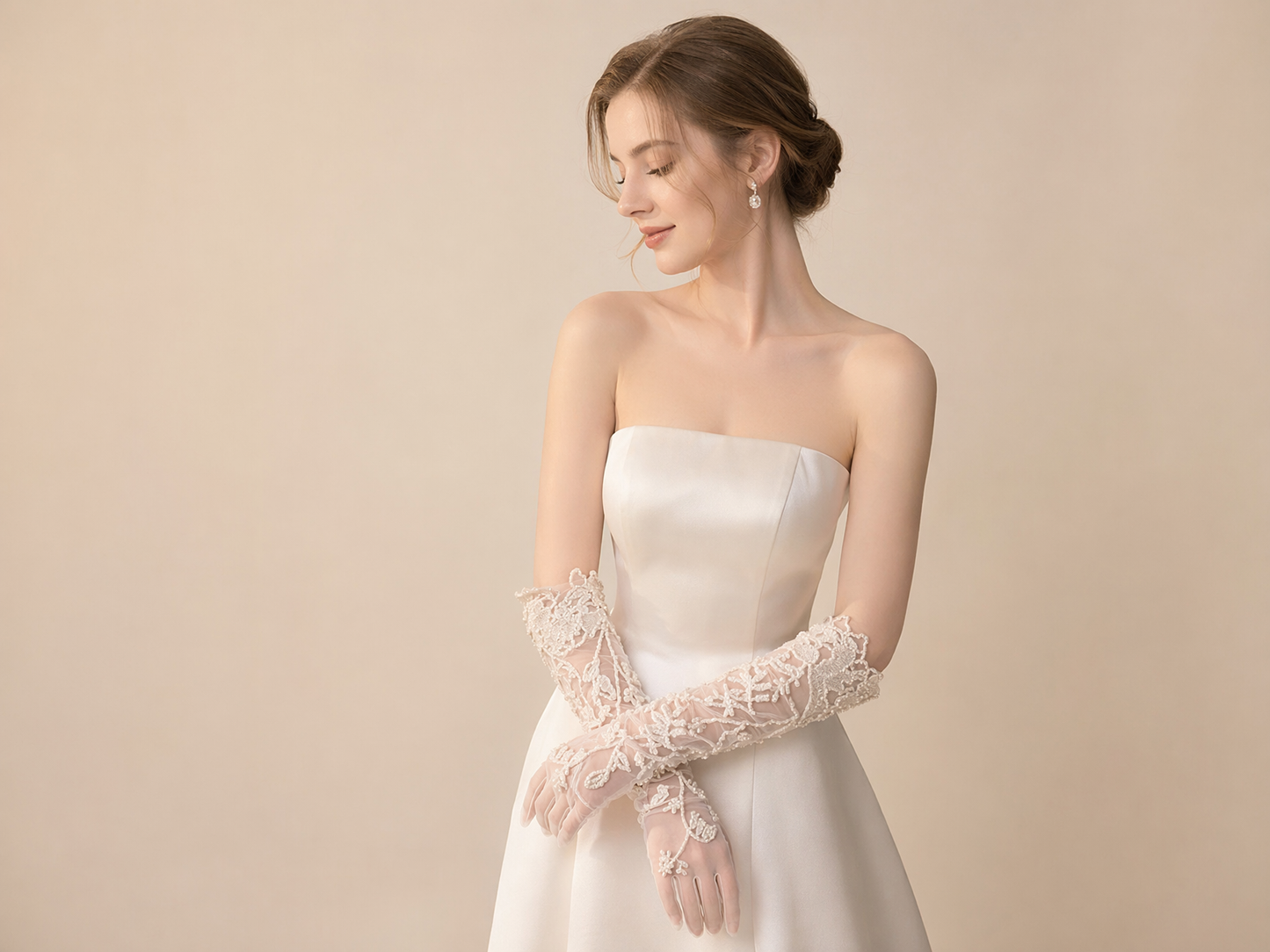 50cm Long Mesh Lace Bridal Gloves with French Embroidery for Wedding LUNA-X184