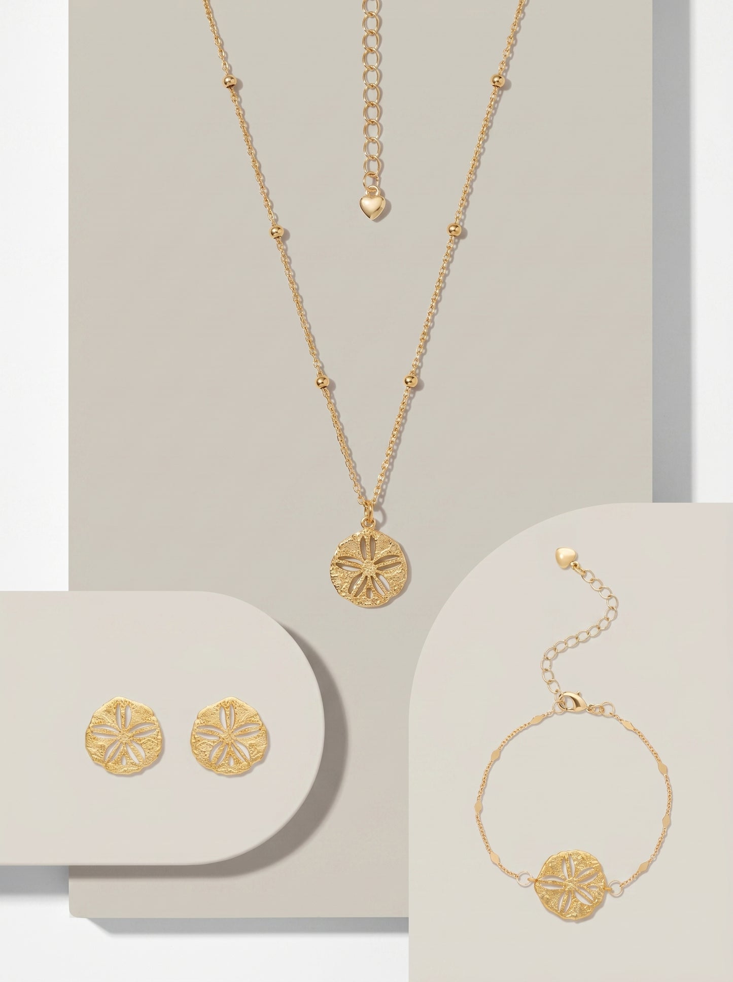 18K Gold Plated Sand Dollar Single Jewelry For Women Sold Separately Necklace / Bracelet / Stud Earrings Adjustable Mixed Disc Chain Minimalist Ocean Beach Coastal Layering Jewelry Gift For Ladies Teen Girls  LUNA-X279