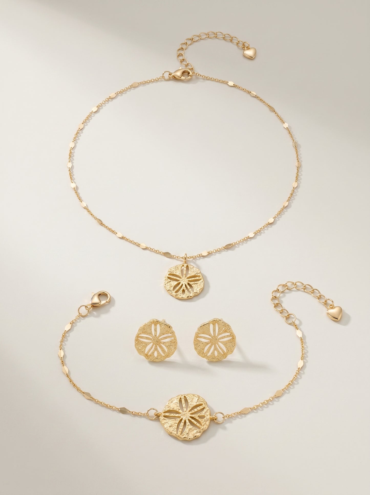 18K Gold Plated Sand Dollar Single Jewelry For Women Sold Separately Necklace / Bracelet / Stud Earrings Adjustable Mixed Disc Chain Minimalist Ocean Beach Coastal Layering Jewelry Gift For Ladies Teen Girls  LUNA-X279