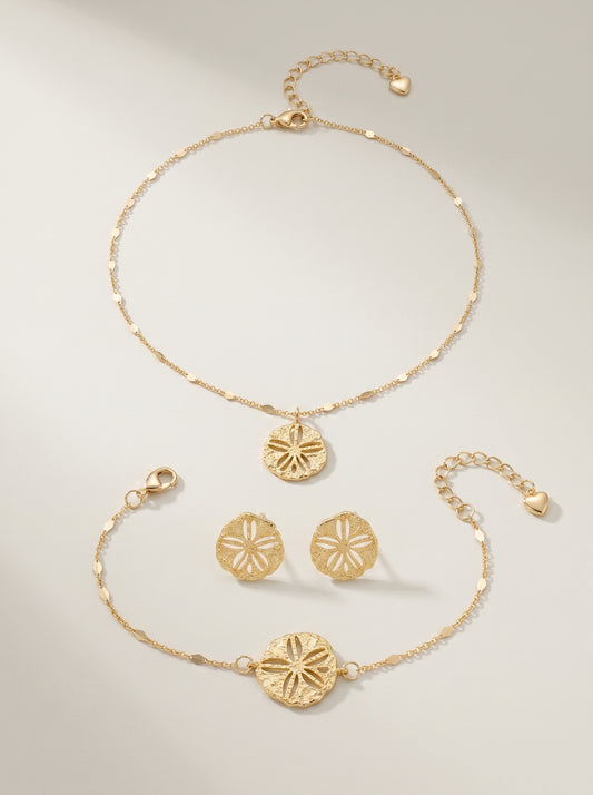 Sand Dollar Single Jewelry For Women Sold Separately Necklace / Bracelet / Stud Earrings Adjustable Mixed Disc Chain Minimalist Ocean Beach Coastal Layering Jewelry Gift For Ladies Teen Girls  LUNA-X279
