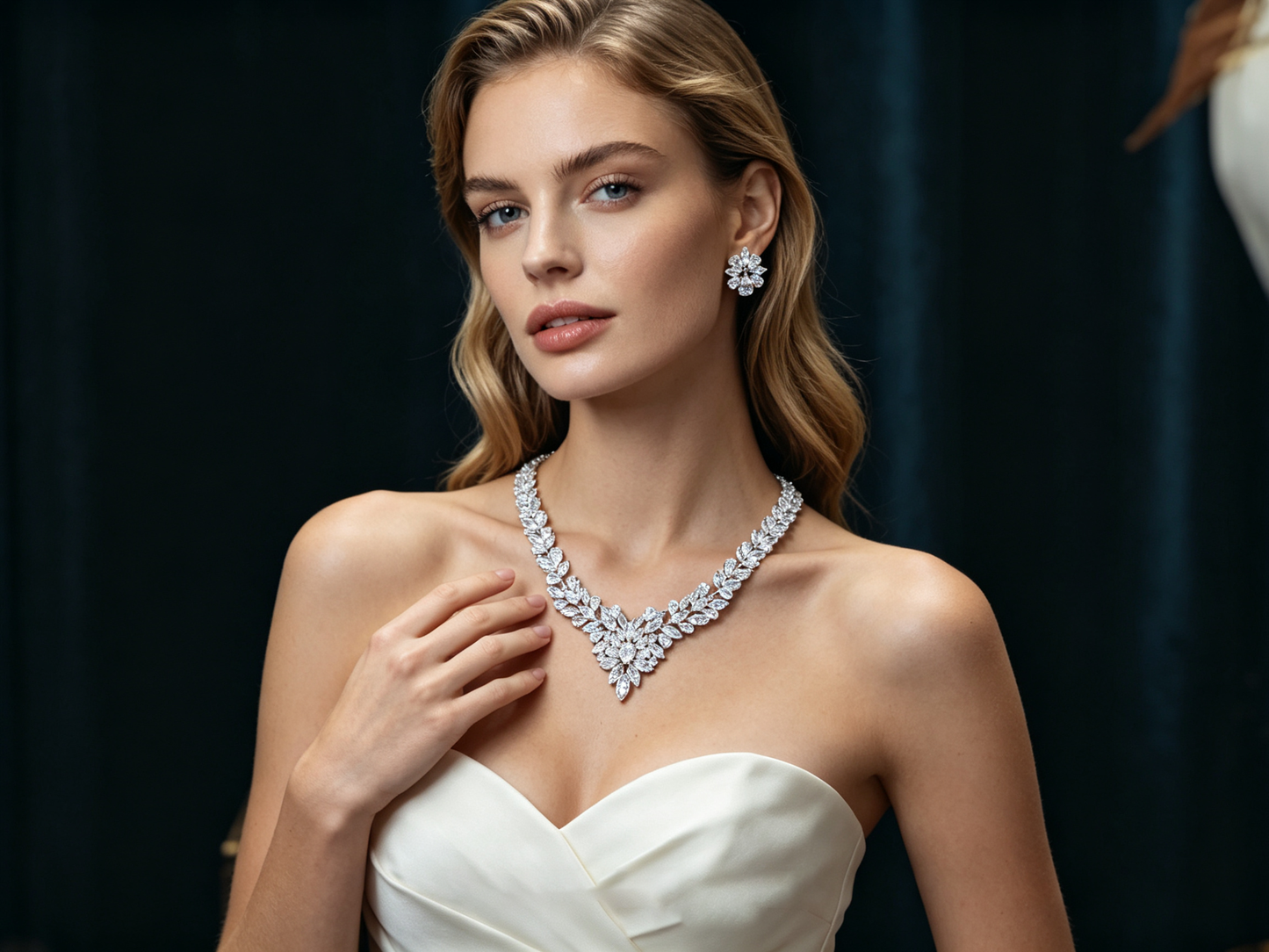 Vine & Blossom Necklace Set – AAA Zircon Crystal with K-White Gold Plating  LUNA-X140