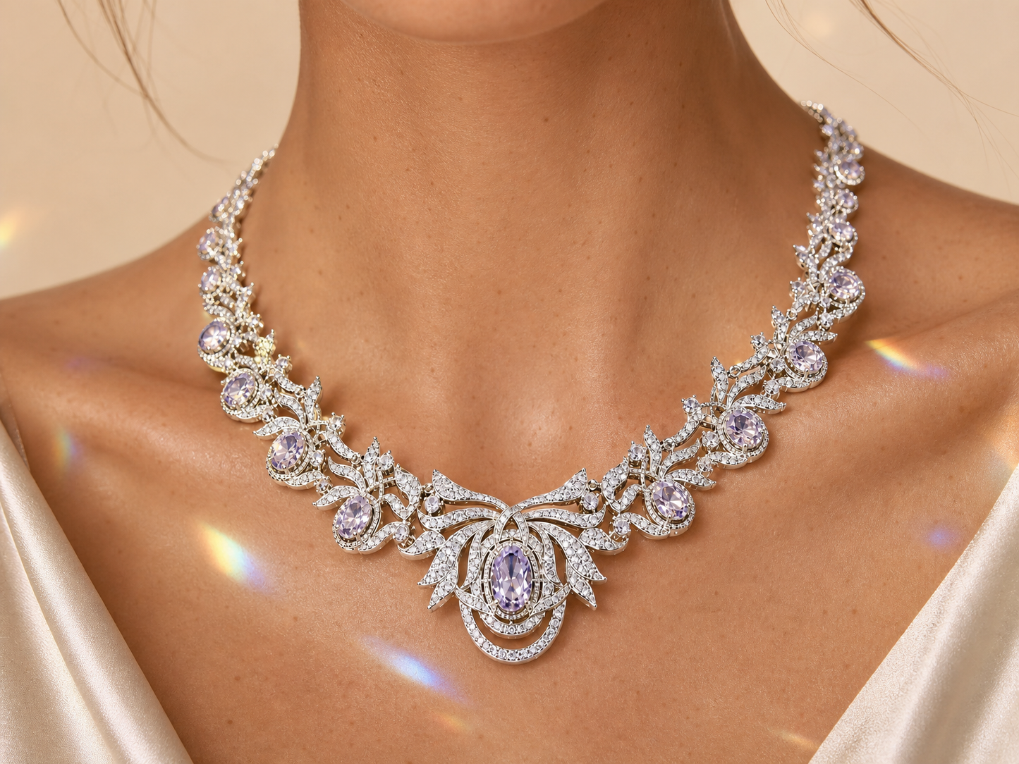 Luxury 3A Cubic Zirconia Bridal Jewelry Set, Platinum-Plated Handcrafted Prong Setting Necklace and Drop Earrings Set for Bride LUNA-X175