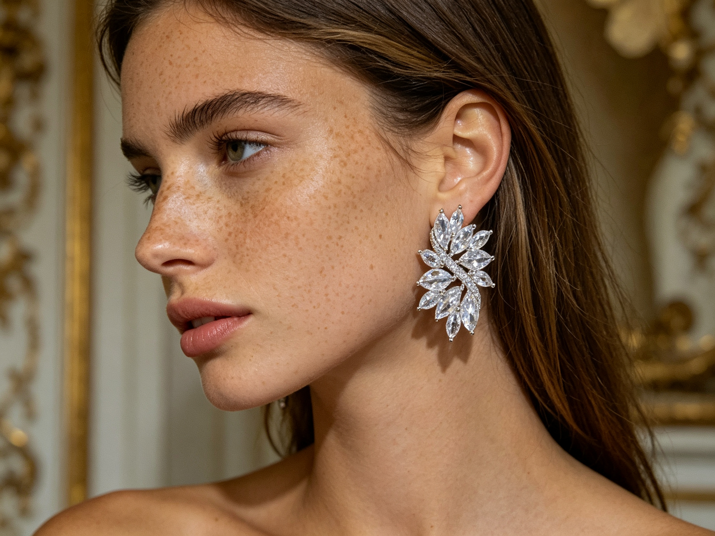 "Goddess of Laurel" Vintage Asymmetric Wedding Jewelry Set, Radiant Cluster Leaf Choker, Statement Floral Earrings & Adjustable Bracelet Trio LUNA-X169