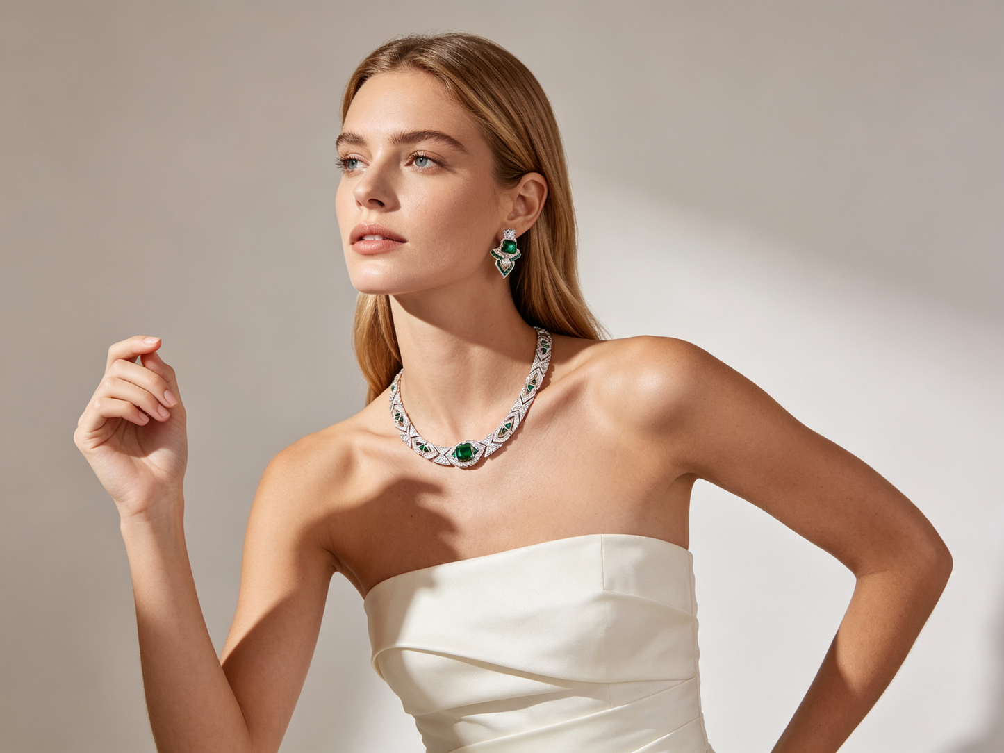 Luxury Emerald Choker Necklace & Earring Set - Gold-Plated Full Zircon Vintage Evening Jewelry LUNA-X149
