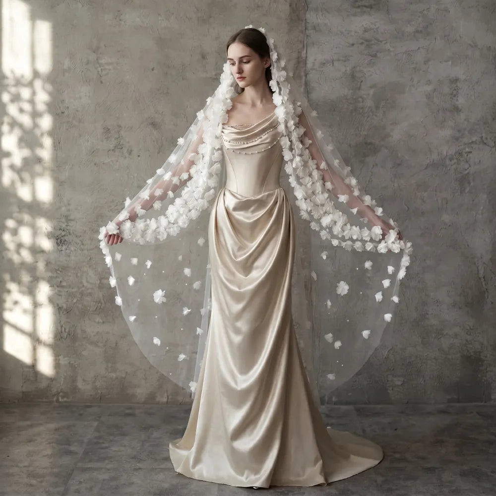 Diagram showing 150cm length, 160cm width, and 178g weight specifications of 3D floral bridal veil