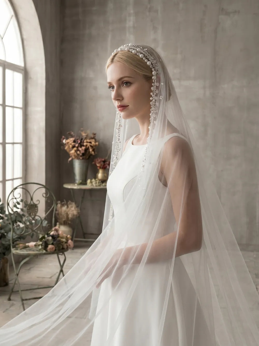 3m cathedral wedding veil with bridal tiara and tassel details