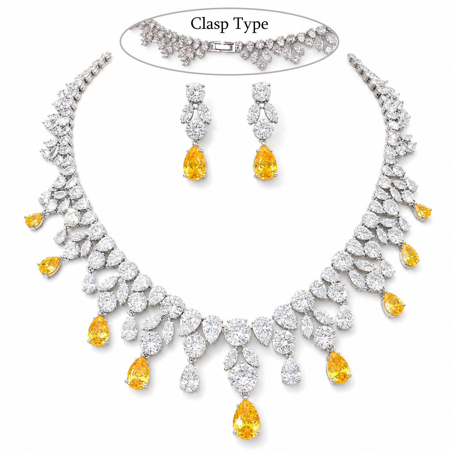 Grand Cascading Teardrop Bridal Jewelry Set in 4 Colors, Luxury Crystal Statement Choker & Dangle Earrings for Royal Wedding, Prom & Gala LUNA-X168