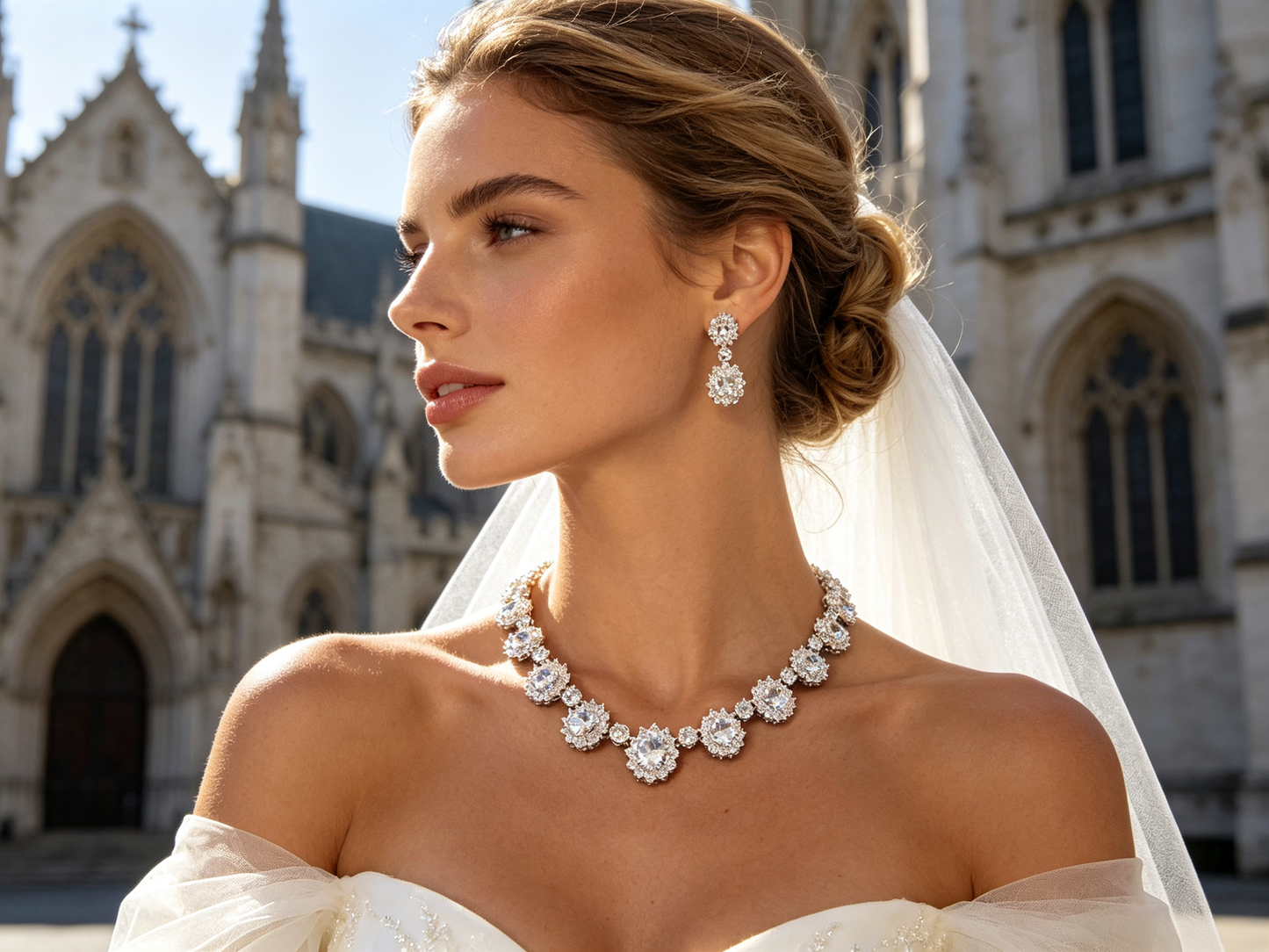 Luxury Geometric Cluster Bridal Jewelry Set, Platinum Plated AAA Zircon Marquise Tennis Necklace & Fluid Drop Earrings Duo for Wedding, Prom & Gala LUNA-X158