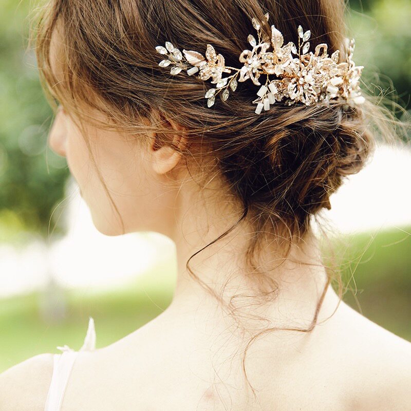 Luxury Baroque Bridal Hair Comb - Romantic Crystal and Marquise Rhinestone Wedding Headpiece - Vintage Gold Floral Hair Vine for Brides and Bridesmaids LUNA-X113
