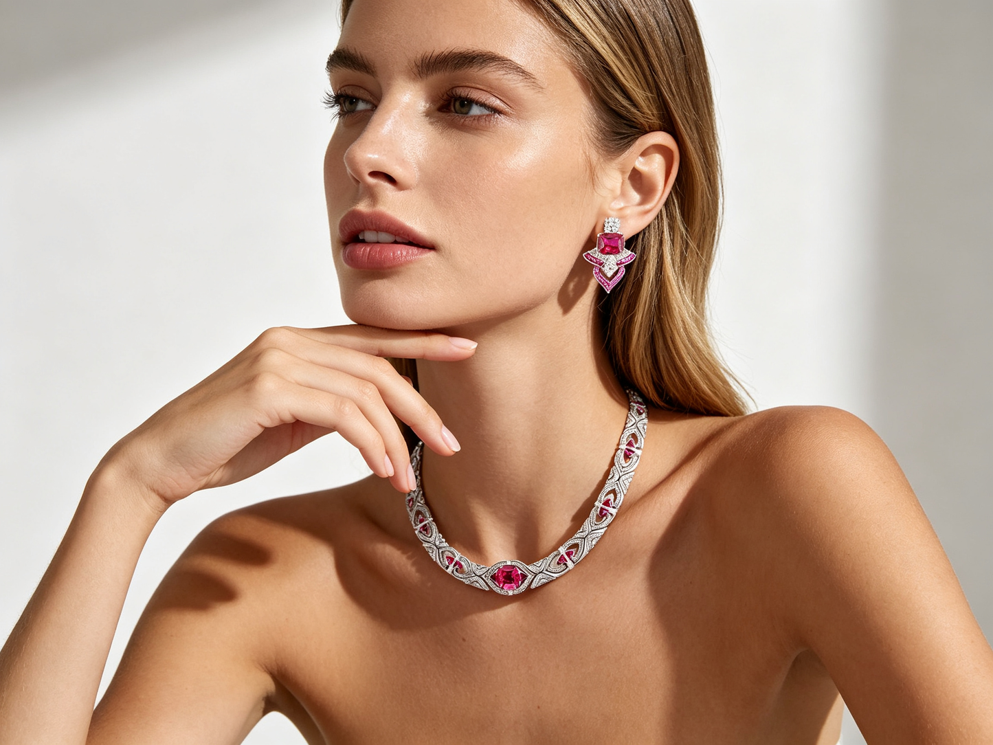 Luxury Emerald Choker Necklace & Earring Set - Gold-Plated Full Zircon Vintage Evening Jewelry LUNA-X149