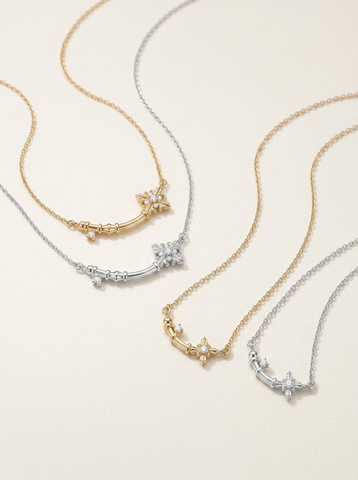 Twisted Star Curved Bar Cubic Zirconia Dainty Pendant Necklace, Minimalist K Gold Adjustable Choker for Women   LUNA-X250