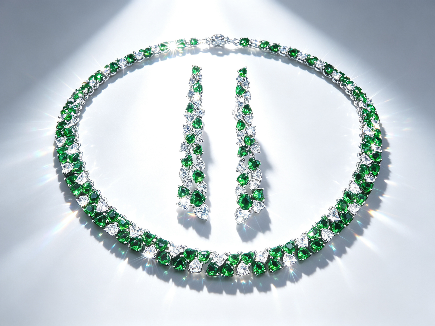 Starlight Brilliance Collection: AAA Zircon Platinum-Plated Necklace & Earring Set - Luxury Evening Jewelry (Available in Red, Blue, Green, White) LUNA-X153
