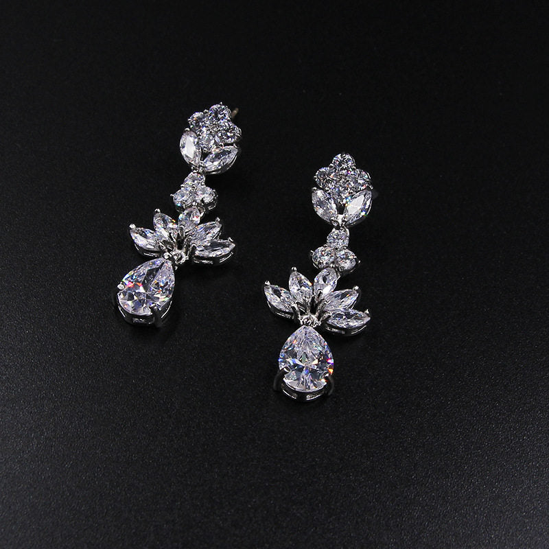 Adella Royal Cascade Bridal Necklace & Earring Set – AAA Zircon Crystal with S925 Silver Posts  LUNA-X142