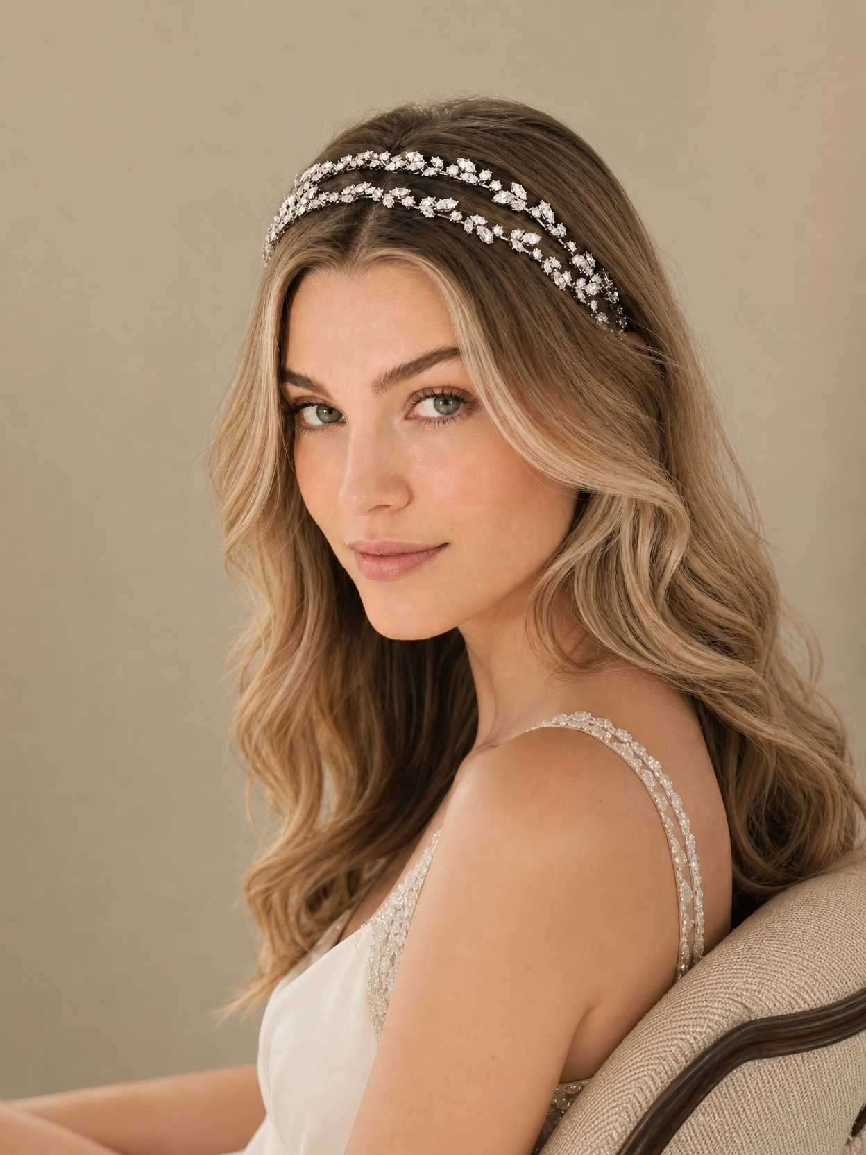 Morning Forest Double Layer Crystal Leaf Bridal Headband for Wedding and Banquet  LUNA-X196