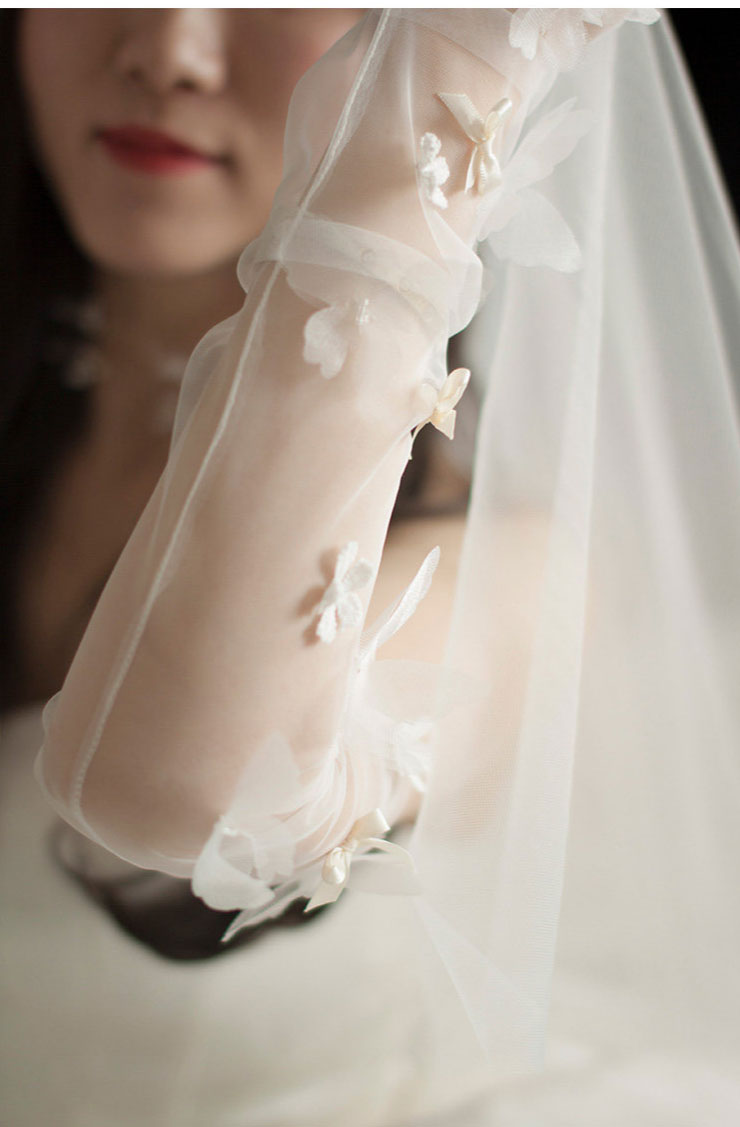 Ethereal Butterfly Tulle Bridal Gloves - 70cm Ultra Long Off-White Wedding Gloves with 3D Flutter Bows - Dramatic Fairycore Opera Runway Mittens LUNA-X315