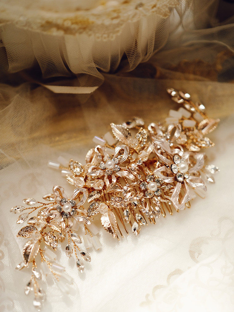 Luxury Baroque Bridal Hair Comb - Romantic Crystal and Marquise Rhinestone Wedding Headpiece - Vintage Gold Floral Hair Vine for Brides and Bridesmaids LUNA-X113