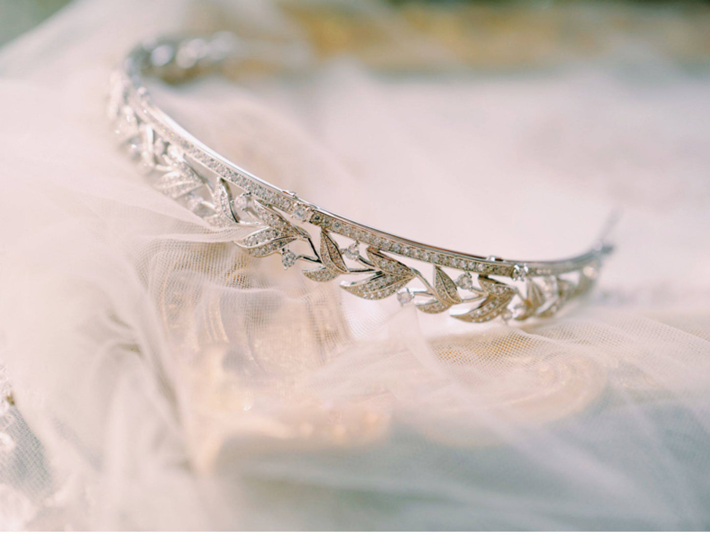 Luxury Cubic Zirconia Laurel Leaf Bridal Tiara - Elegant White Gold Plated Wedding Headband - Premium CZ Crystal Marquee Hair Band for Brides  LUNA-X111