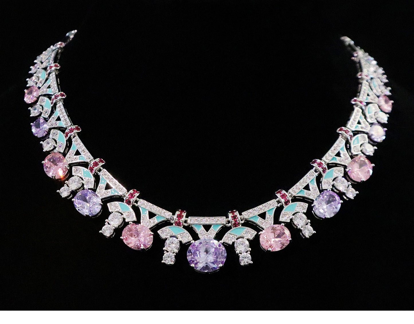 "Palace Garden Palette" Vintage Geometric Jewelry Set, Radiant Pastel Ombre Gemstone Cascade Fringe Necklace & Royal Drop Earrings Duo LUNA-X164