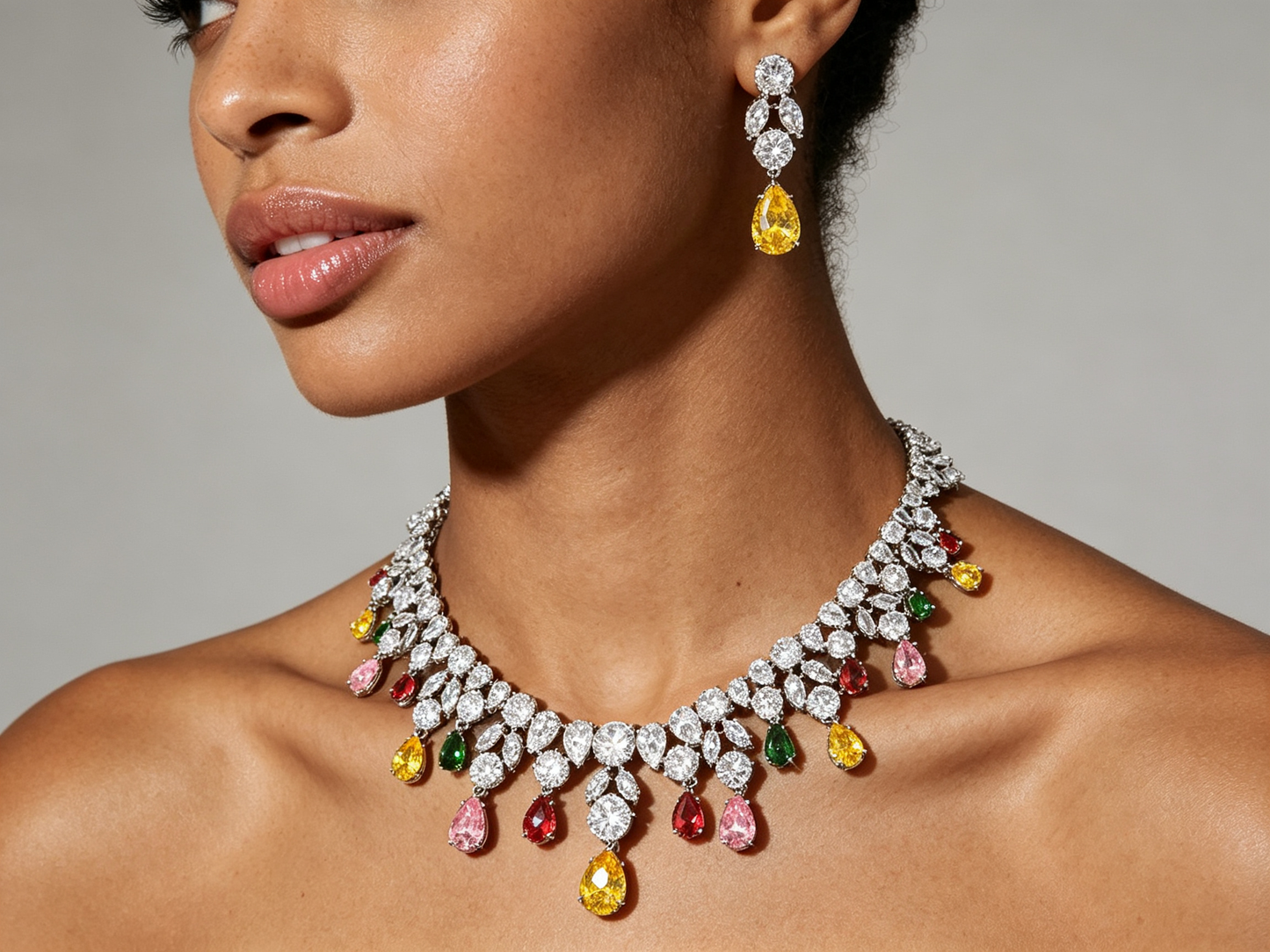 Grand Cascading Teardrop Bridal Jewelry Set in 4 Colors, Luxury Crystal Statement Choker & Dangle Earrings for Royal Wedding, Prom & Gala LUNA-X168