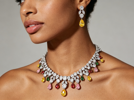Grand Cascading Teardrop Bridal Jewelry Set in 4 Colors, Luxury Crystal Statement Choker & Dangle Earrings for Royal Wedding, Prom & Gala LUNA-X168