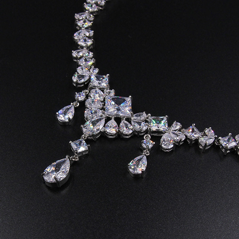 Adella Royal Cascade Bridal Necklace & Earring Set – AAA Zircon Crystal with S925 Silver Posts  LUNA-X142