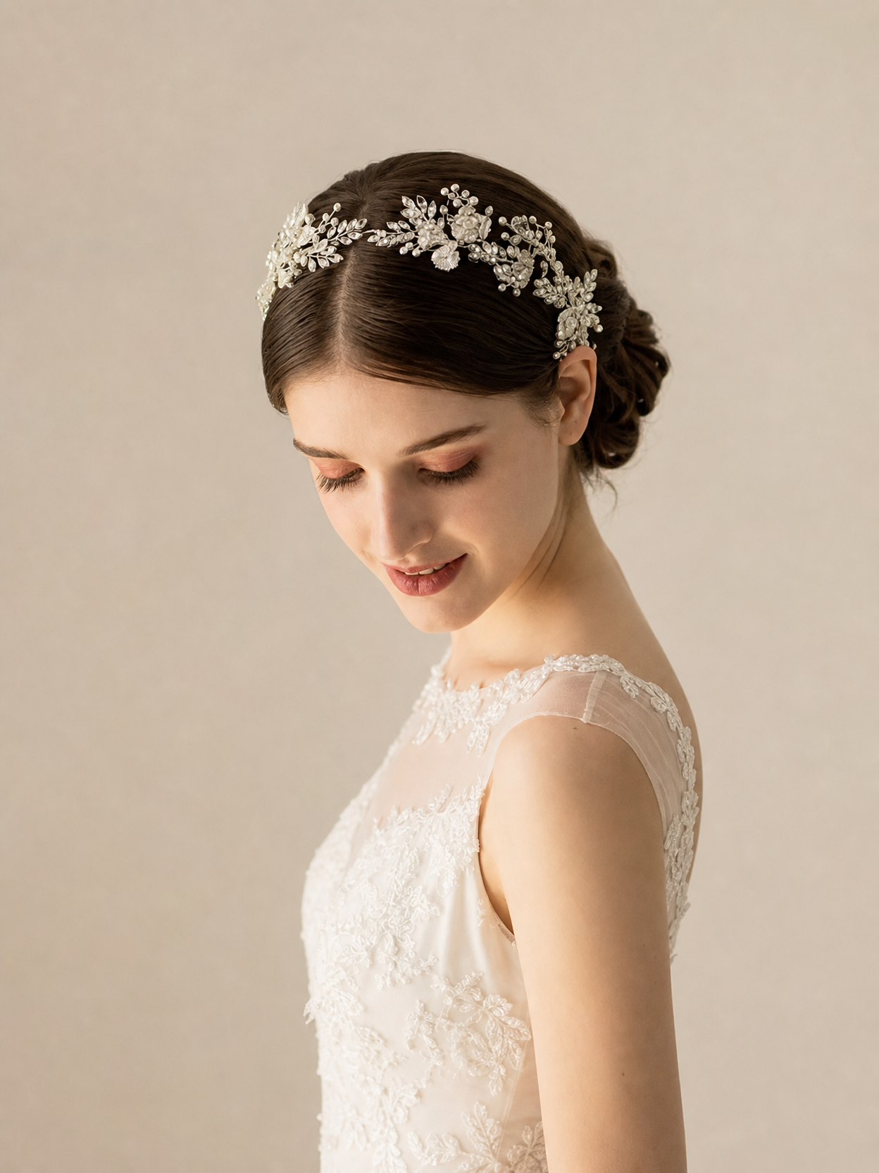 Silver Crystal Pearl Floral Vine Bridal Headband for Wedding and Banquet LUNA-X194