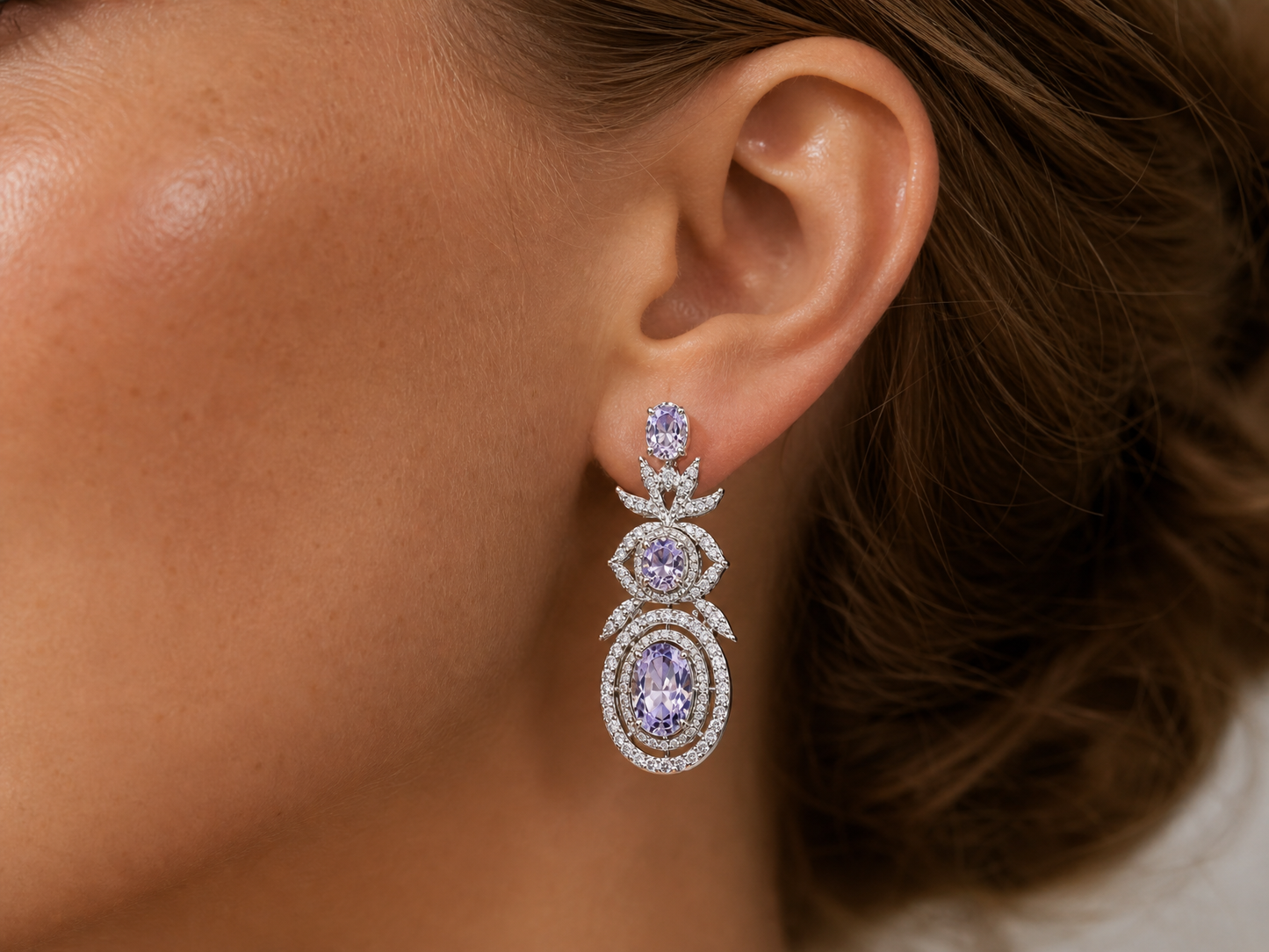 Luxury 3A Cubic Zirconia Bridal Jewelry Set, Platinum-Plated Handcrafted Prong Setting Necklace and Drop Earrings Set for Bride LUNA-X175
