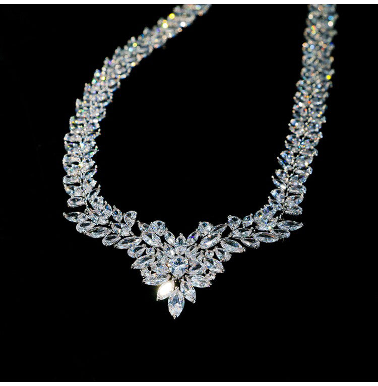 Vine & Blossom Necklace Set – AAA Zircon Crystal with K-White Gold Plating  LUNA-X140