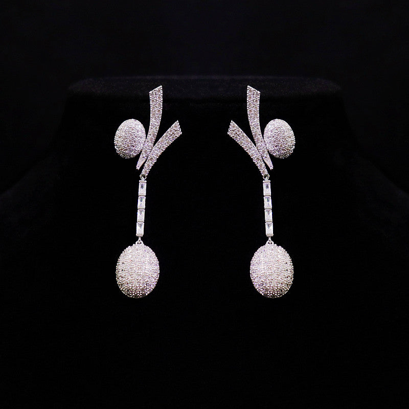 Luxury Micro-Pave CZ Camellia Bridal Jewelry Set, 18K White Gold Plated Geometric Flower Necklace & 6.5cm Dangle Earrings with Silver Posts  LUNA-X170