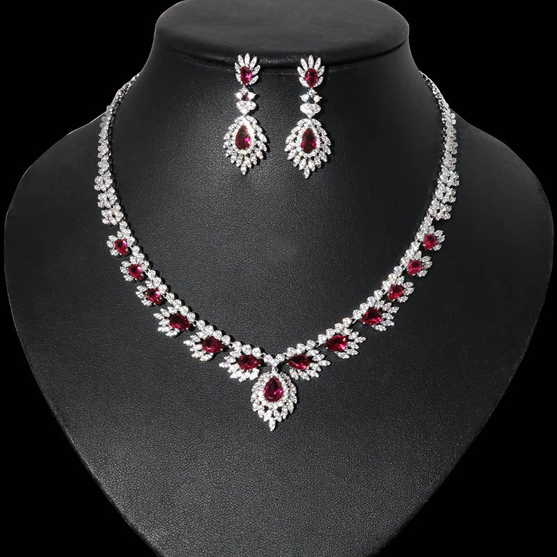 Luxury Cascading Floral Bridal Jewelry Set, Platinum Plated AAA Zircon Marquise Fringe Necklace & Dangle Earrings Set for Royal Wedding, Prom & Gala LUNA-X157