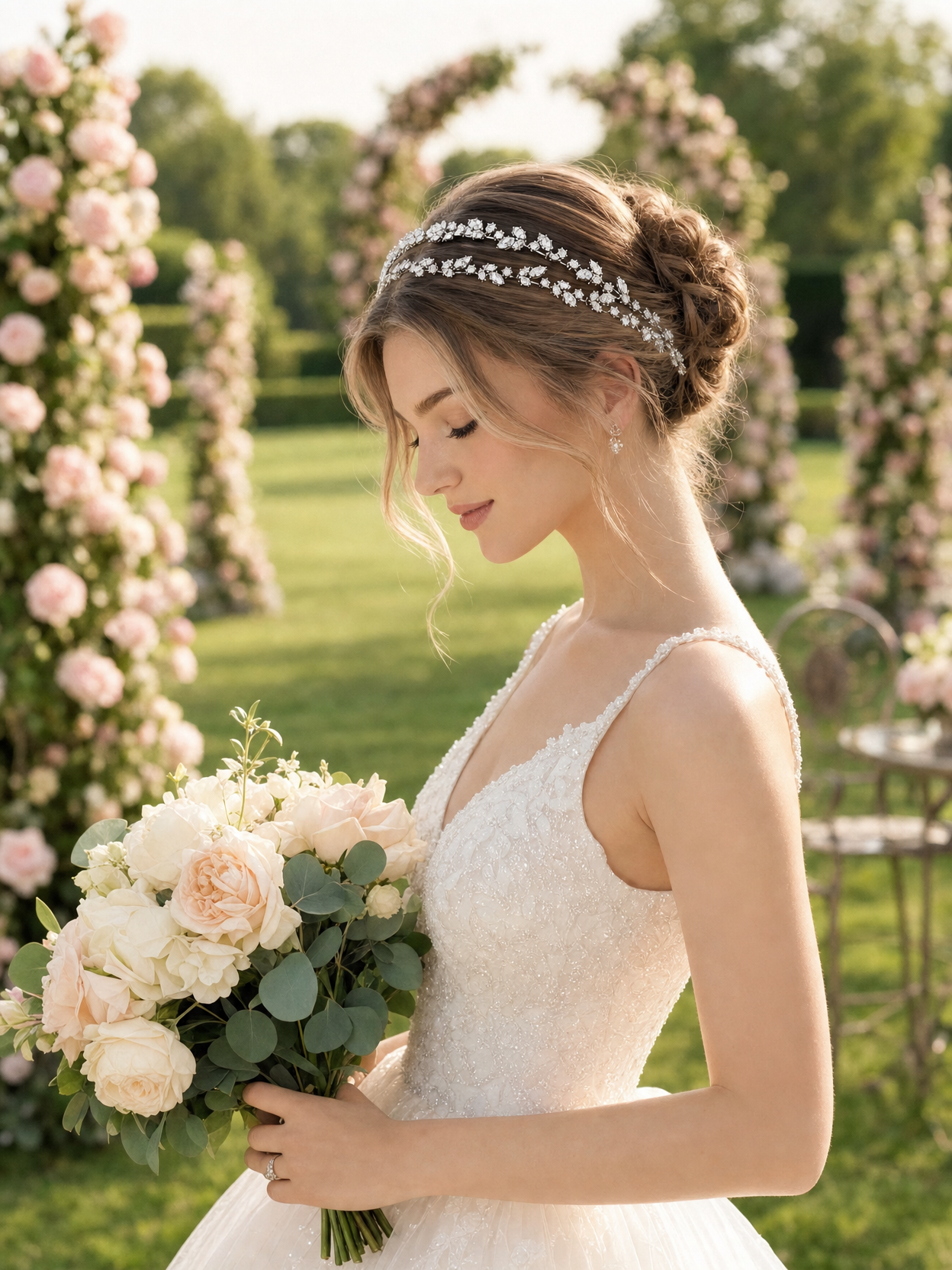 Morning Forest Double Layer Crystal Leaf Bridal Headband for Wedding and Banquet  LUNA-X196