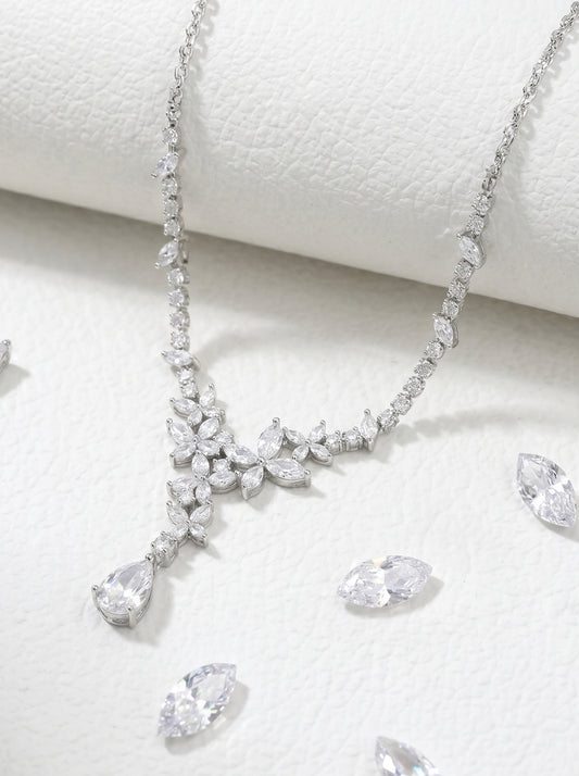 "Morning Dew" Delicate V Gold Floral Choker, Sparkling Marquise Crystal Vine Necklace with Teardrop Pendant for Bride & Gala LUNA-X172
