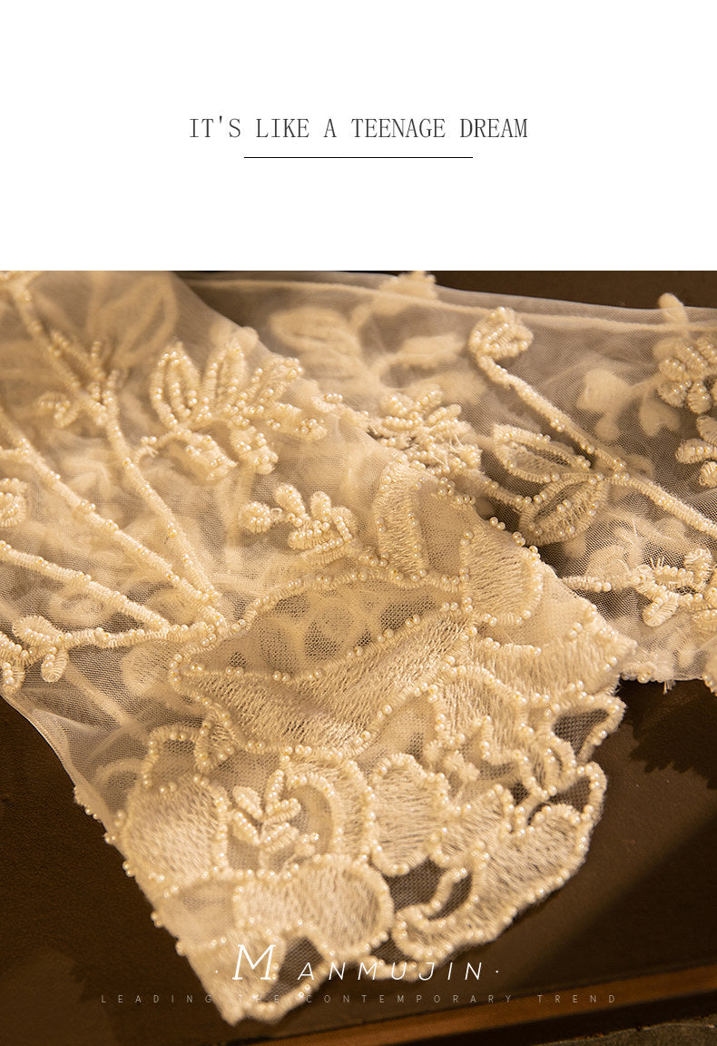 50cm Long Mesh Lace Bridal Gloves with French Embroidery for Wedding LUNA-X184