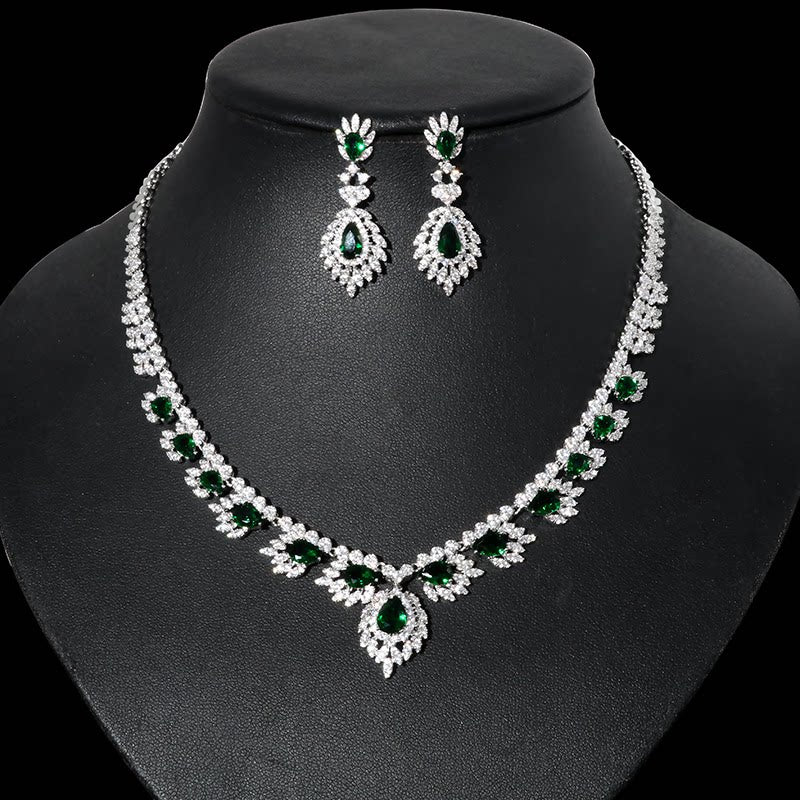Luxury Cascading Floral Bridal Jewelry Set, Platinum Plated AAA Zircon Marquise Fringe Necklace & Dangle Earrings Set for Royal Wedding, Prom & Gala LUNA-X157