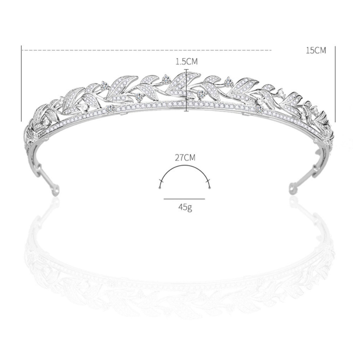 Luxury Cubic Zirconia Laurel Leaf Bridal Tiara - Elegant White Gold Plated Wedding Headband - Premium CZ Crystal Marquee Hair Band for Brides  LUNA-X111