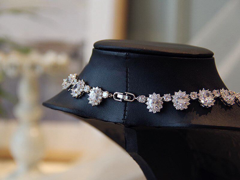 Luxury Geometric Cluster Bridal Jewelry Set, Platinum Plated AAA Zircon Marquise Tennis Necklace & Fluid Drop Earrings Duo for Wedding, Prom & Gala LUNA-X158
