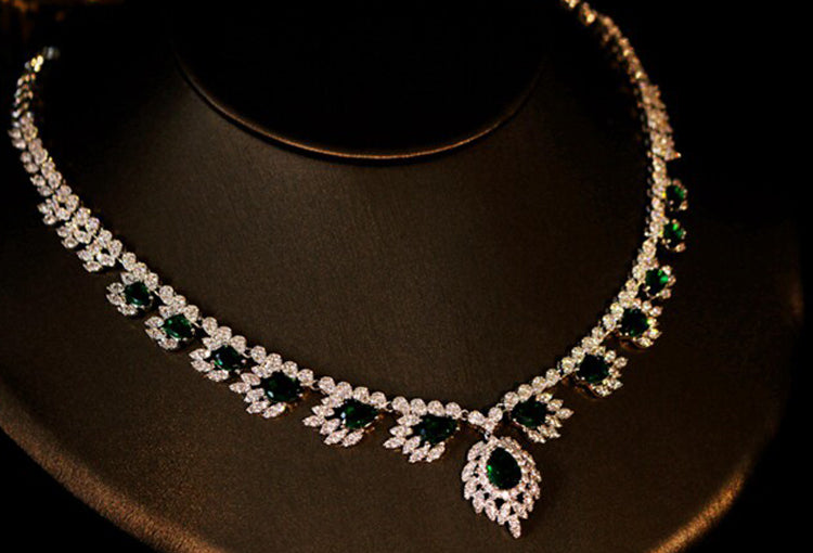 Luxury Cascading Floral Bridal Jewelry Set, Platinum Plated AAA Zircon Marquise Fringe Necklace & Dangle Earrings Set for Royal Wedding, Prom & Gala LUNA-X157