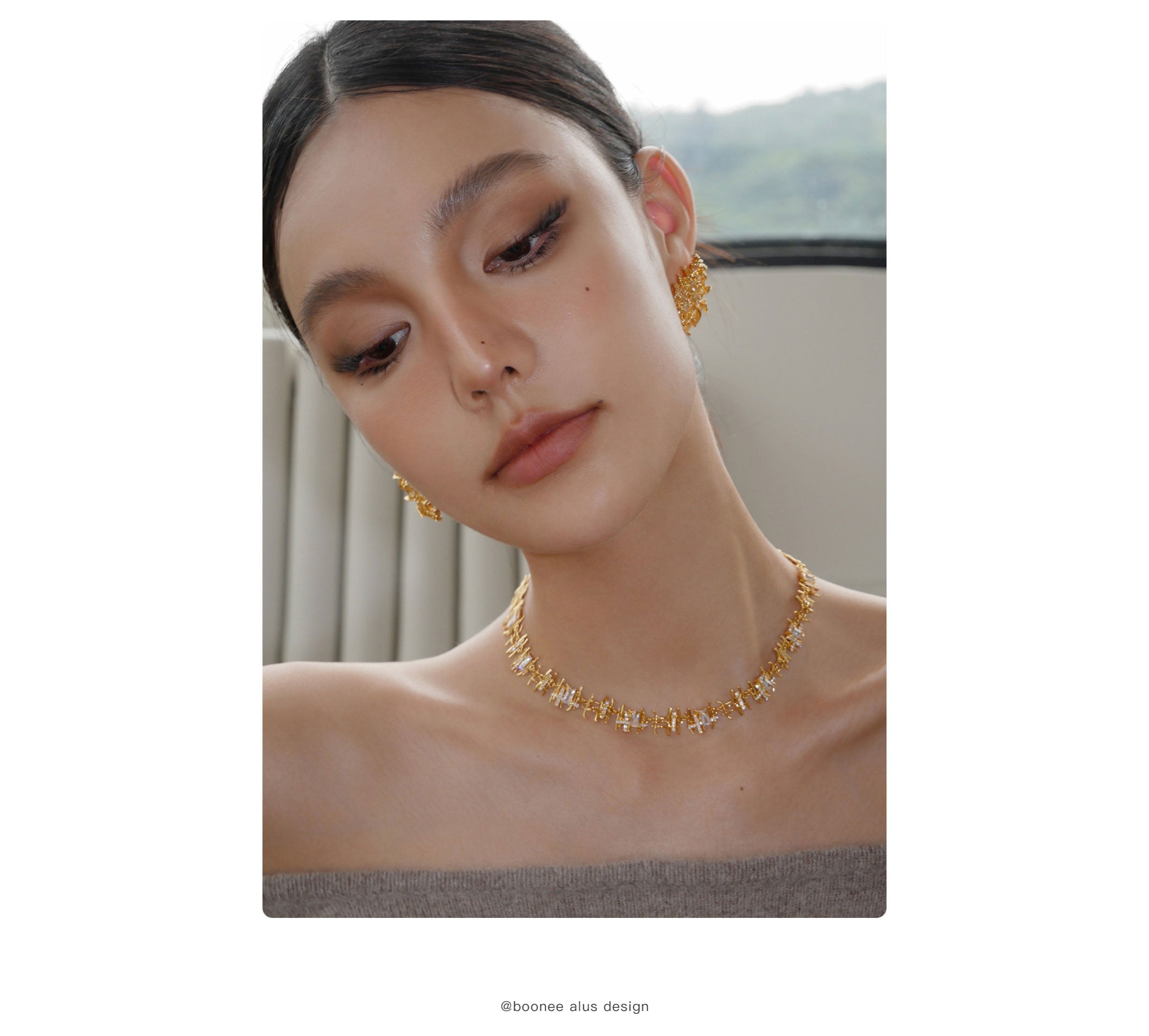 Women’s Textured Woven Metal Cubic Zirconia Choker Necklace, Luxury Sparkling Rectangular Zircon Collar Jewelry for Wedding & Party Gift LUNA-X241