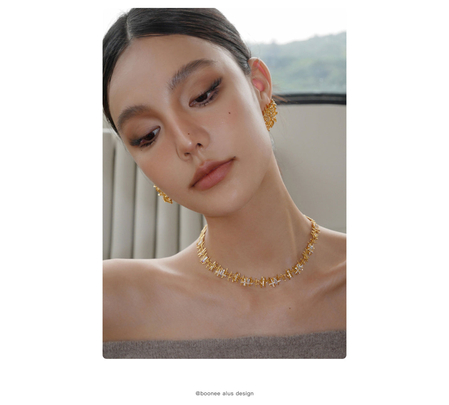 Textured Woven Metal Cubic Zirconia Choker Necklace for Women Luxury Sparkly Rectangular Zircon Collar Wedding Party Jewelry Gift  LUNA-X241