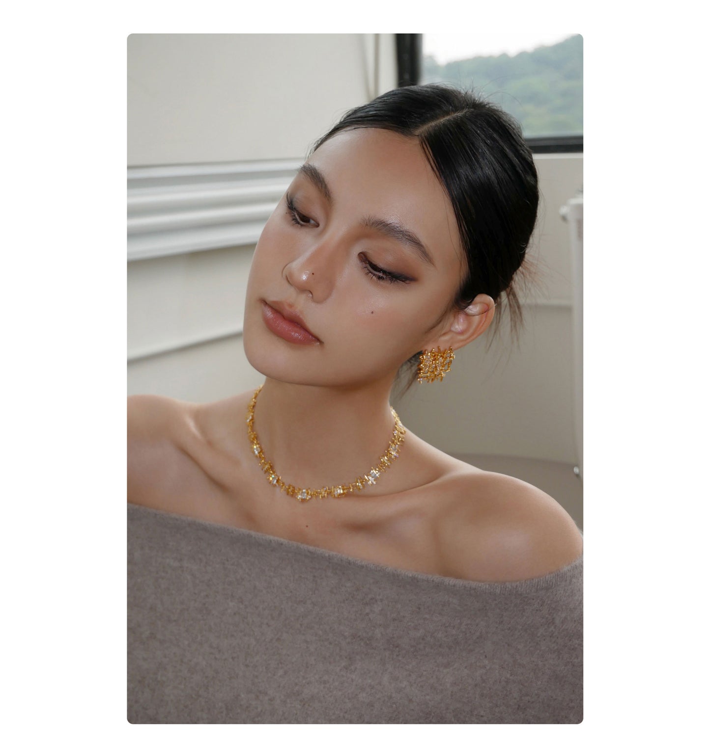 Textured Woven Metal Cubic Zirconia Choker Necklace for Women Luxury Sparkly Rectangular Zircon Collar Wedding Party Jewelry Gift  LUNA-X241